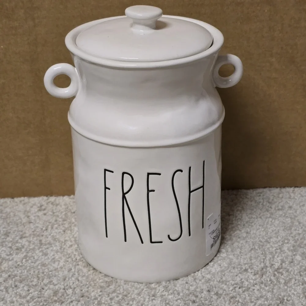 New‎ Rae Dunn FRESH Milk Jug Vase with Handles Farm